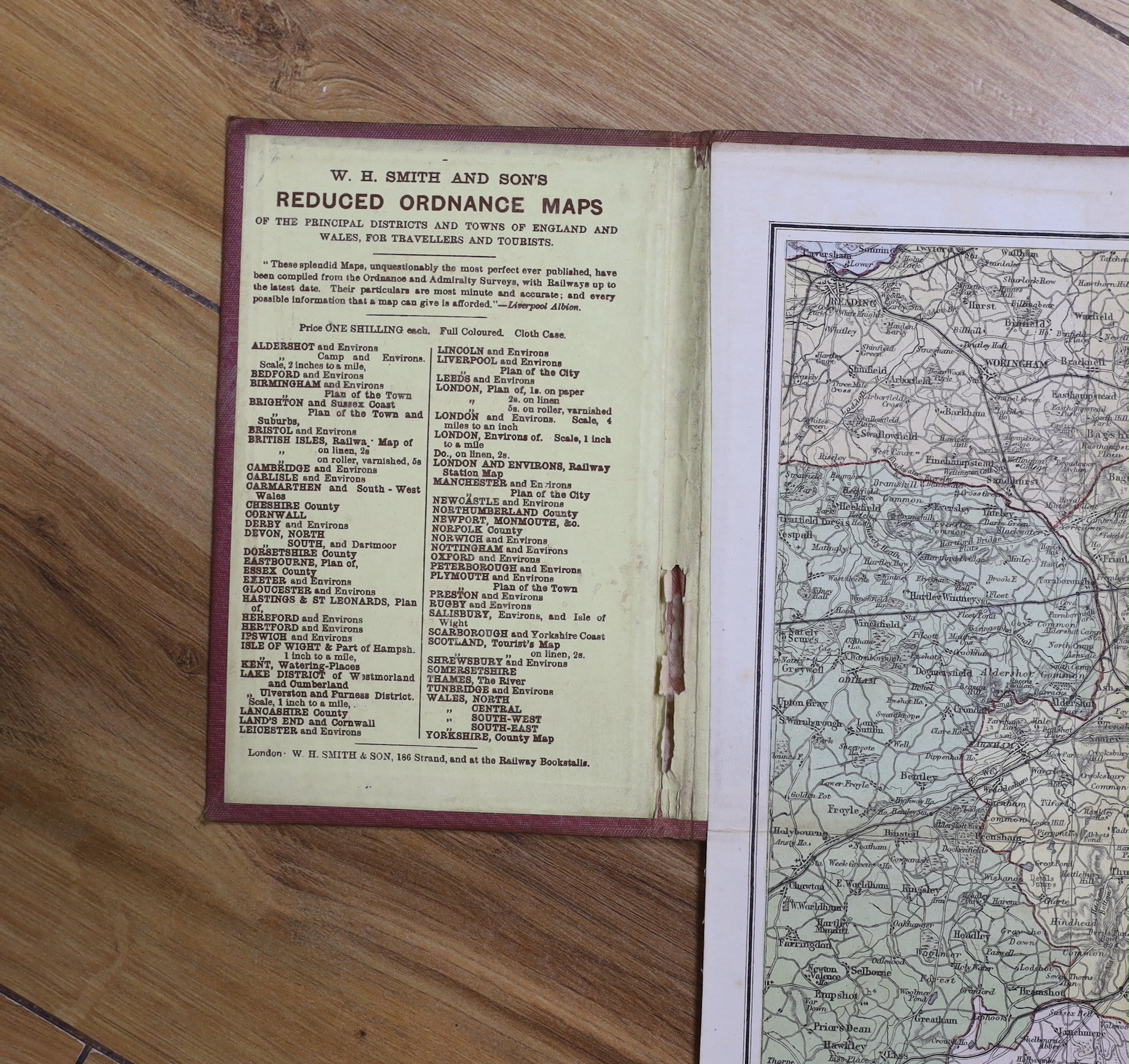 Six 19th and 20th century folding maps of Sussex; an Ordnance Survey (318), a W.H. Smith & Son map, a Smith & Son 172 Strand 1864, two Walker’s County Maps, and a Kelly’s Map